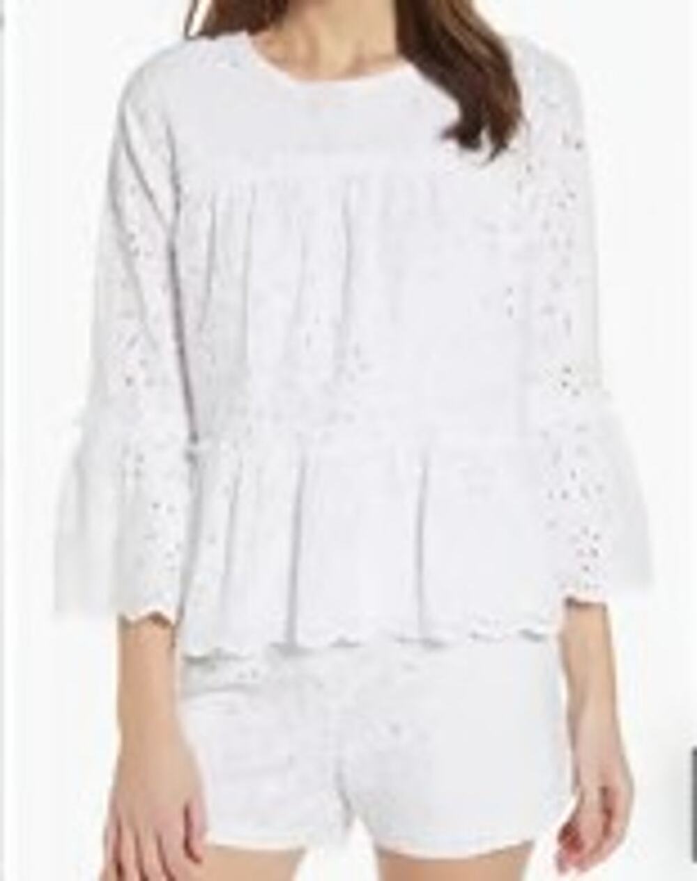 Vineyard Vines White Eyelet Tiered Cotton Blouse Size XS Preppy Coastal